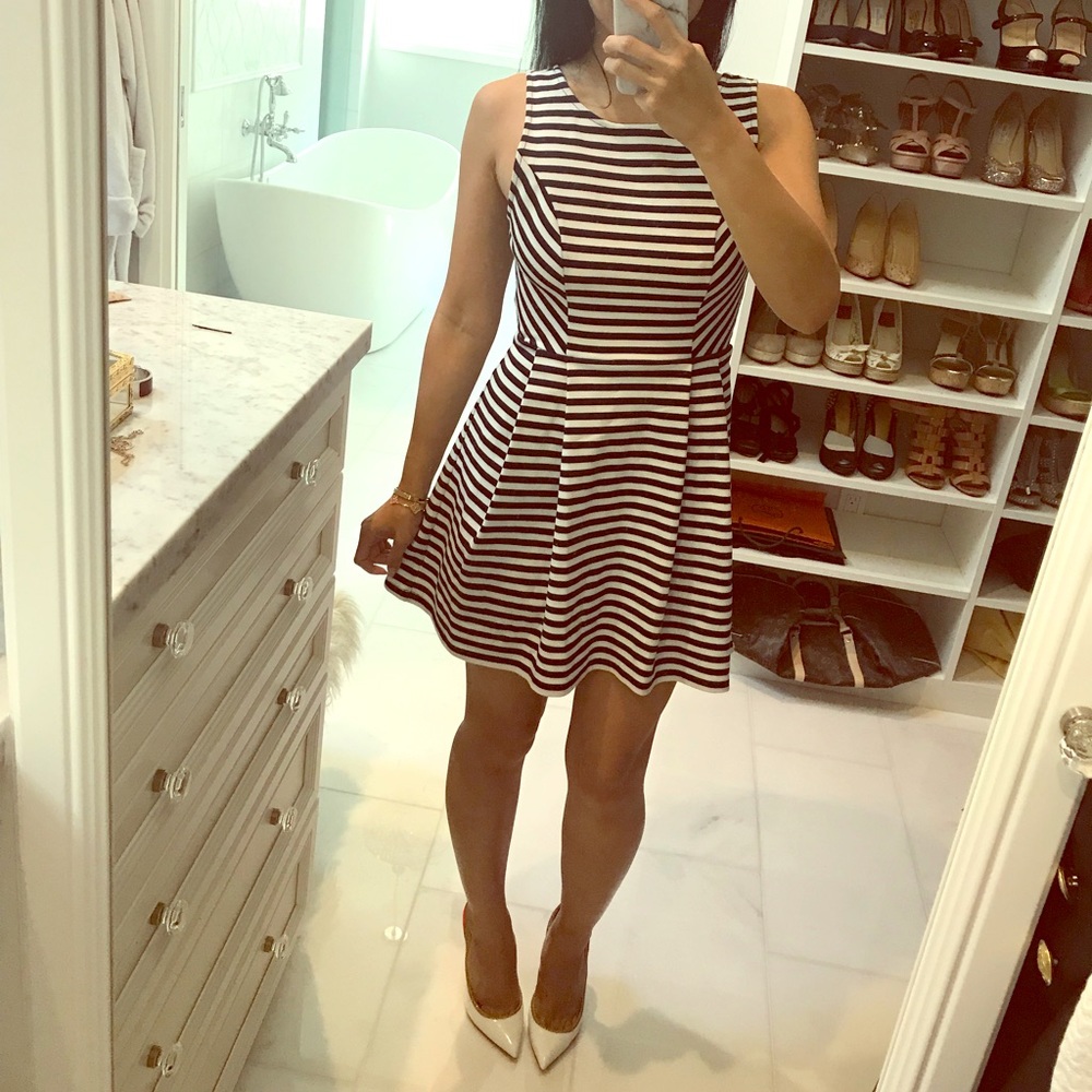 Navy & White Striped Skater Dress w/ Cutest Back